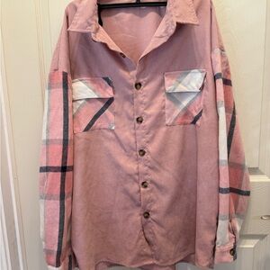 SHEIN Pink Plaid Casual Button Down Shirt